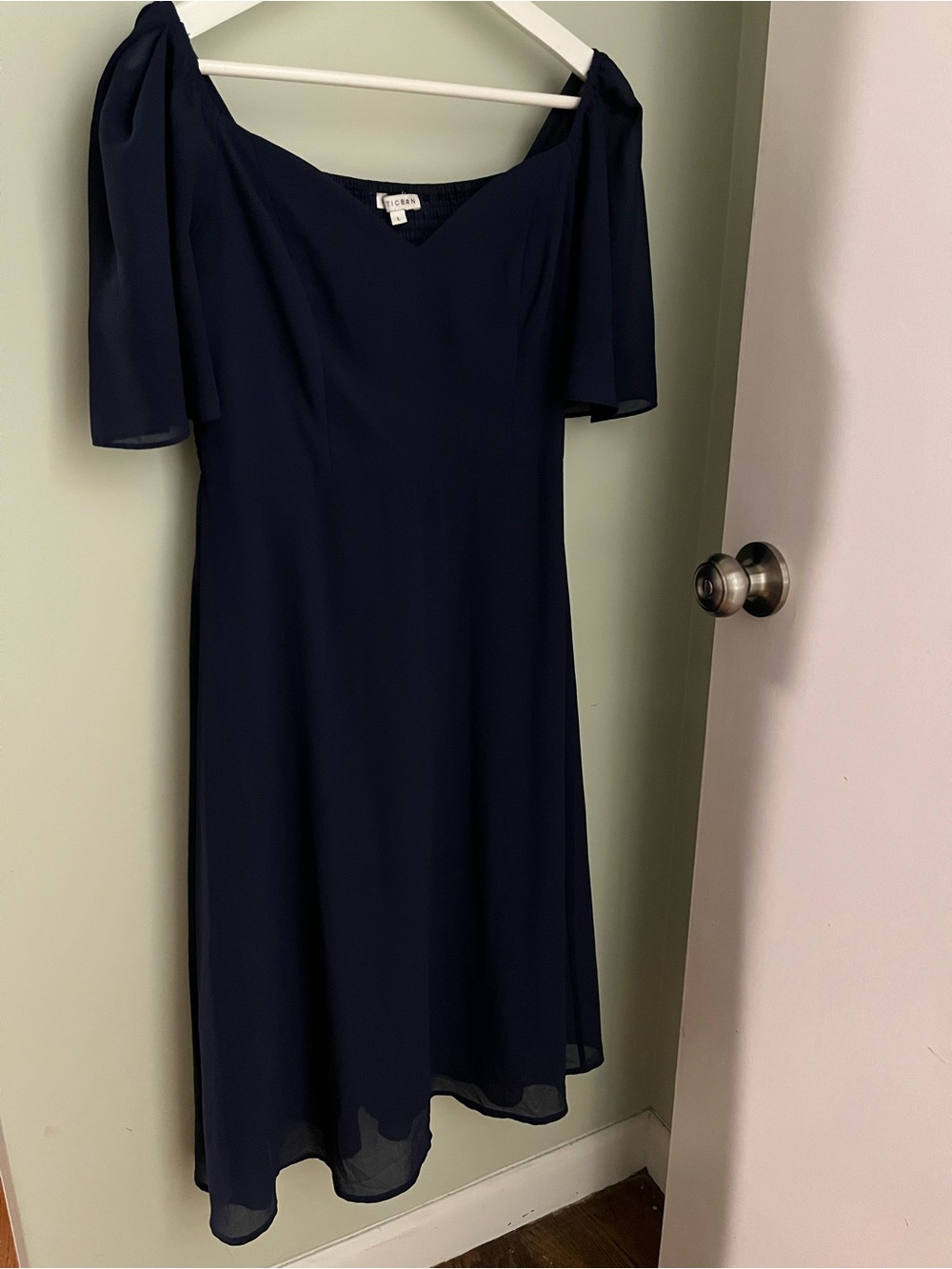 Baltic Born Navy Off-Shoulder Midi Dress with Flutter Sleeves